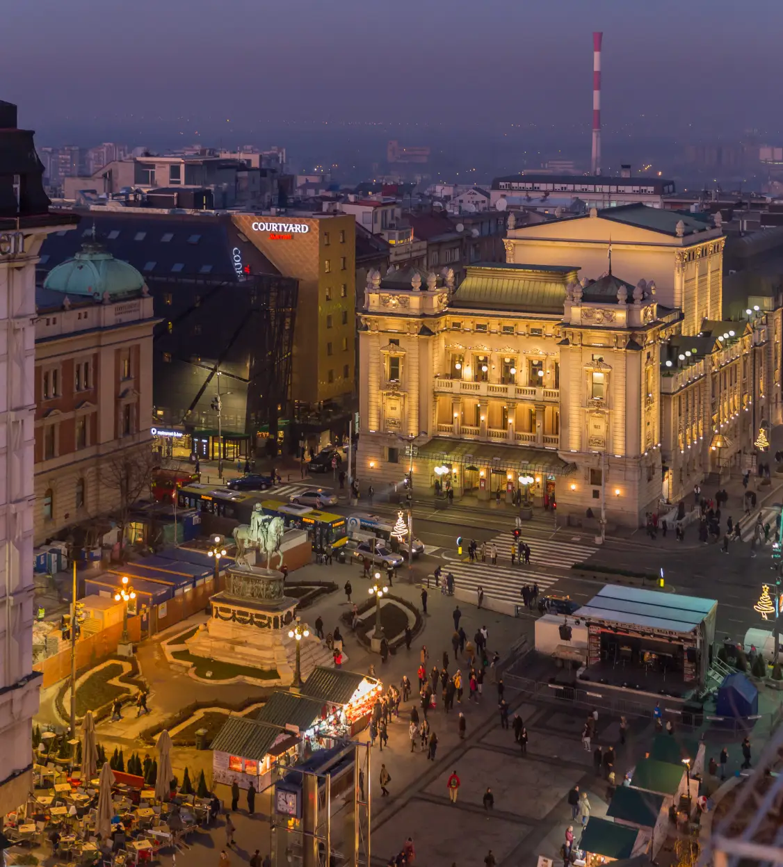 Belgrade Republic Square and National Theatre in the evening